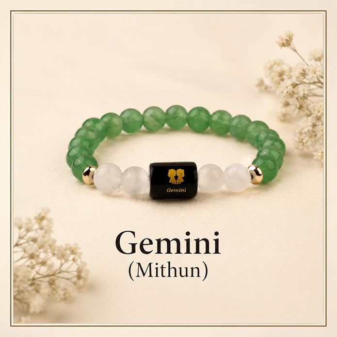 Gemini Zodiac Green  Aventurine Milky Quartz Bracelet