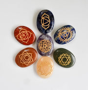 7 Chakra Set  7Chakra Healing Crystal Plam Stone Set, Engraved Gold Chakra Symbols, Polished Worry Stones For Meditation, Reiki, and Anxiety Relief