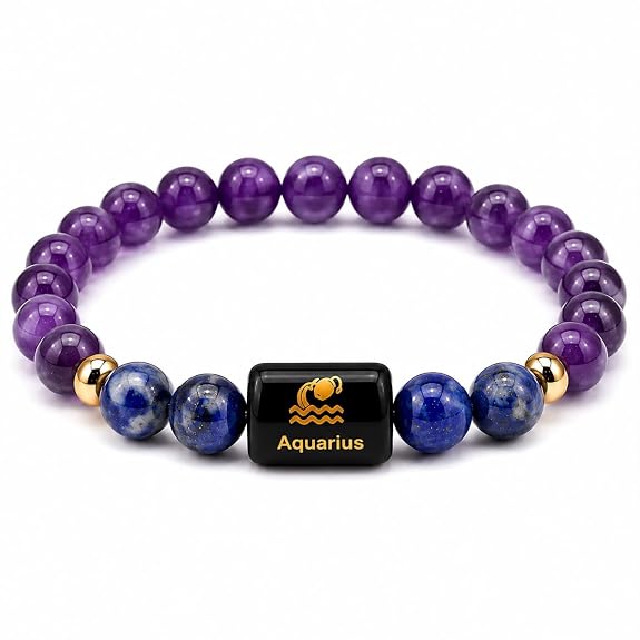 Aquarius Zodiac Amethyst & Lapis Lazuli Bracelet