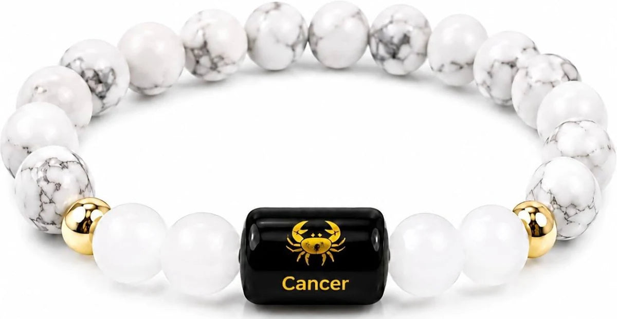 Cancer Zodiac Howlite & Milky Quartz Bracelet