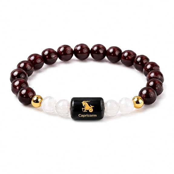 Capricorn  Zodiac Garnet & Milky Quartz Bracelet