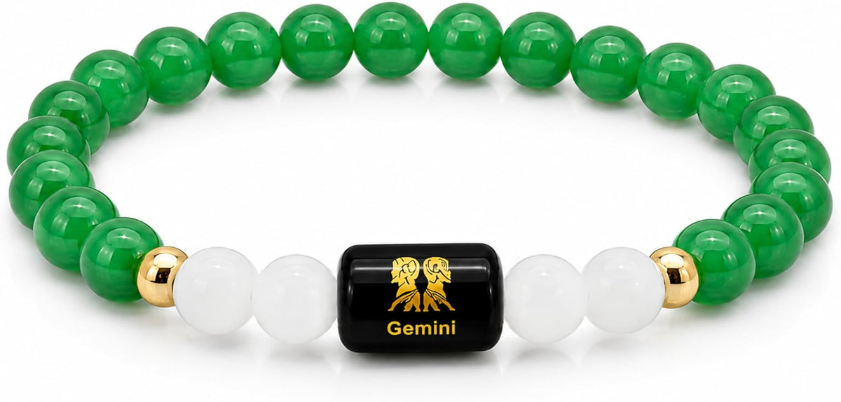 Gemini Zodiac Green  Aventurine Milky Quartz Bracelet