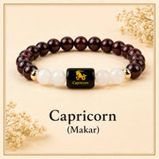 Capricorn  Zodiac Garnet & Milky Quartz Bracelet