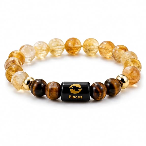 Pisces Zodiac Citrine & Tiger Eye Bracelet