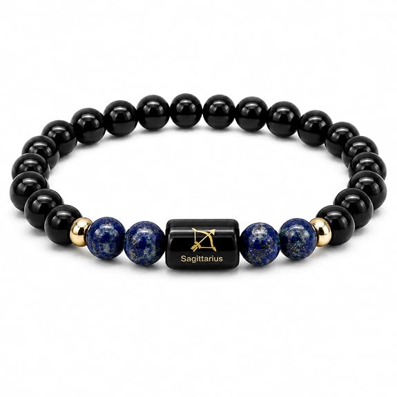 Sagittarius  Zodiac Black Obsidian & Lapis Lazuli Bracelet