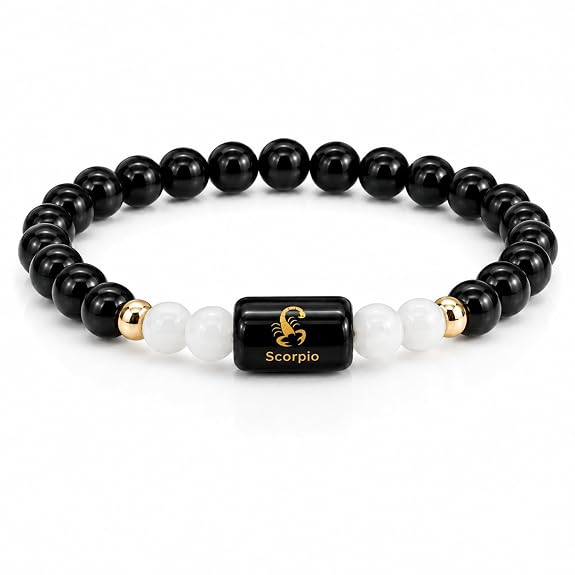 Scorpio Zodiac Black Obsidian & Milky Quartz Bracelet